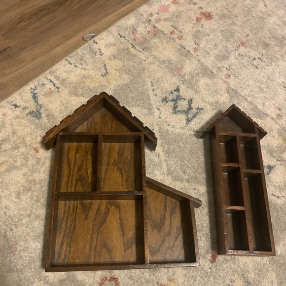 2 Vintage Wood House Shaped Trinket Knick Knack Display Shelf Miniatures - Picture 1 of 10